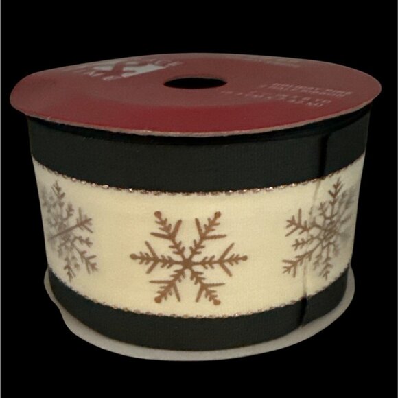 Holiday Pine Ribbon 2.5" X 8 Yds Snowflake Design By Place & Time Wrapping Gold - Picture 1 of 6